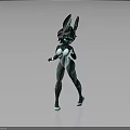 3D Fantasy Rabbit Creature Character With Green Black Tight Suit And Glowing Accents