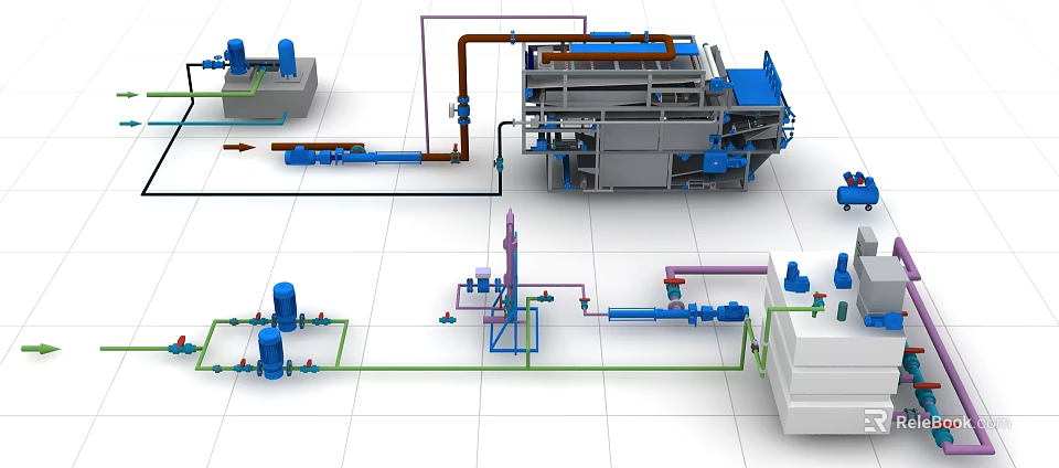 Modern Industrial Equipment System Featuring Piping Networks Mechanical Components And Control Elements 3d model 