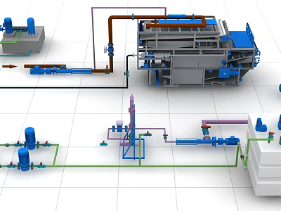 Modern Industrial Equipment System Featuring Piping Networks Mechanical Components And Control Elements 3d model