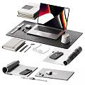 Modern Laptop on Desk Setup with Mouse Pad Notebook Stationery Smartphone and Coffee Cup