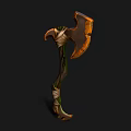 Fantasy Battle Axe With Wooden Handle Green Vines Orange Blade And Wrapped Straps