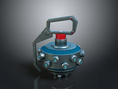 Industrial Metal Mechanical Device With Red Spiral Top Circular Knobs And Base Bolts 3d model