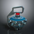 Industrial Metal Mechanical Device With Red Spiral Top Circular Knobs And Base Bolts