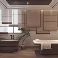 Modern SPA Sauna Interior Design With Wooden Bathtub Massage Table And Soft Lighting