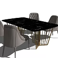 Modern Dining Table Set With Black Marble Top And Padded Chairs