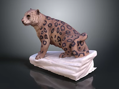 Spotted Cheetah Sculpture Standing On Soft White Base With Detailed Features 3d model