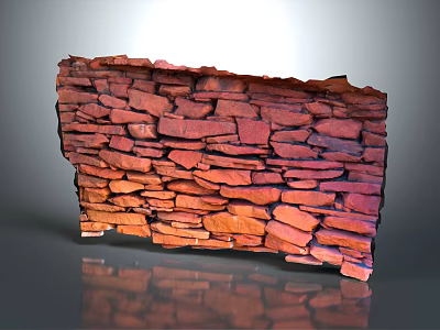 Red Orange Stone Brick Wall With Natural Texture And Smooth Reflection 3d model