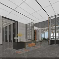 Spacious Modern Lobby Interior With Large Windows Chandelier Green Armchairs Sofas And Bookshelves