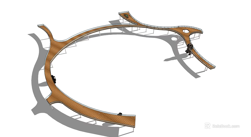 Modern Curved Wooden Landscape Bridge Design With Multiple Branches And Walkway 3d model 