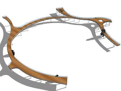 Modern Curved Wooden Landscape Bridge Design With Multiple Branches And Walkway 3d model