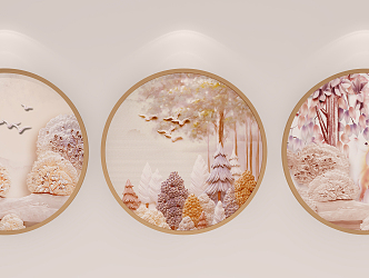 Modern round frame painting decorative painting 3d model