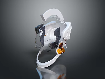 Futuristic High Tech White Headgear Design With Transparent Visor And Orange Accents 3d model