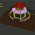 Traditional Chinese Pavilion With Black Tiled Roof And Wooden Frame On Platform