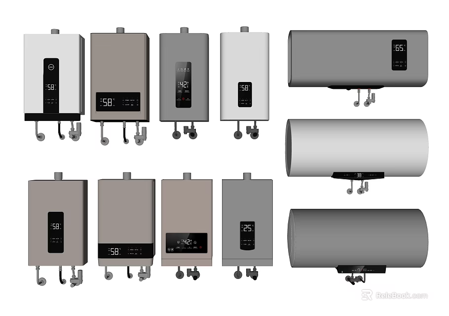 Sleek Modern Electric Water Heaters With Various Styles And Digital Display For Home Use 3d model 