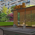 Lush Residential Landscape With High Rise Buildings Cherry Blossom Trees Stream And Walking Path