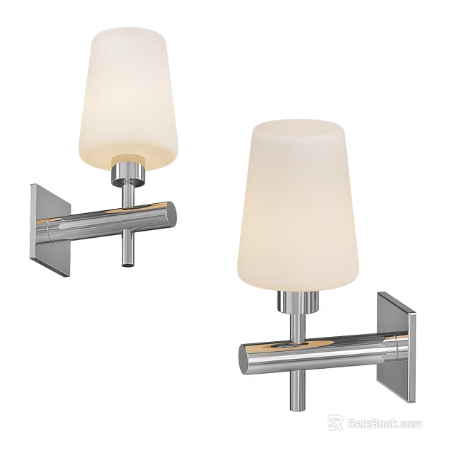 Modern Wall Lamps With White Shades And Silver Metal Frames For Home Decor 3d model 