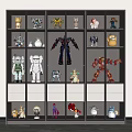 Modern Glass Display Cabinet Showcasing Various Collectible Toy Figurines in Multiple Shelves