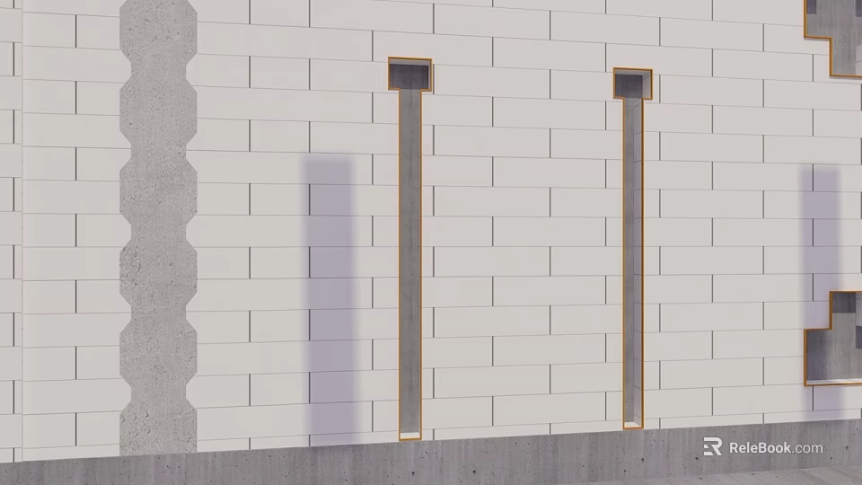 White Brick Wall Design With Vertical Dark Strips Golden Borders And Gray Wavy Accent 3d model