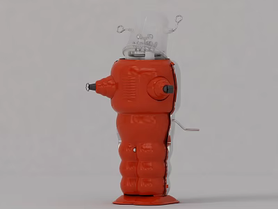 Red Fire Hydrant With Transparent Top And Structural Knob Connection Details 3d model