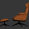 Orange Leather Leisure Chair With Diamond Tufted Design Matching Ottoman And Black Metal Legs