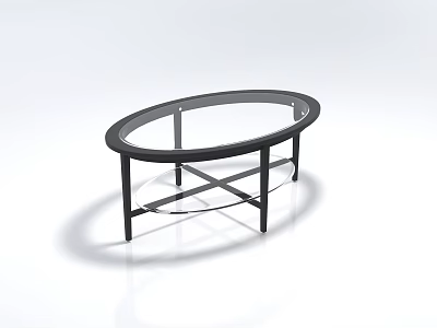Modern Oval Coffee Table With Glass Top And Black Metal Frame 3d model