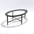 Modern Oval Coffee Table With Glass Top And Black Metal Frame