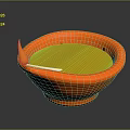 Artistic Orange Bowl Shaped Sculpture Featuring Yellow Liquid And Flame Like Element