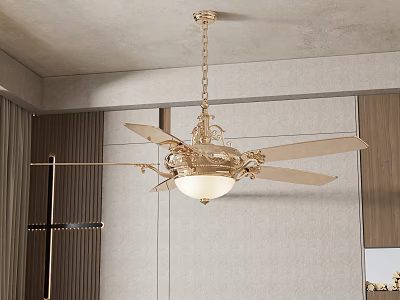 Elegant Golden Decorative Ceiling Fan With Light For Modern Home Interior 3d model