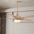 Elegant Golden Decorative Ceiling Fan With Light For Modern Home Interior 3d model