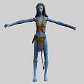 Detailed Blue Skin Character With Stretched Arms Traditional Costume And Body Tattoos