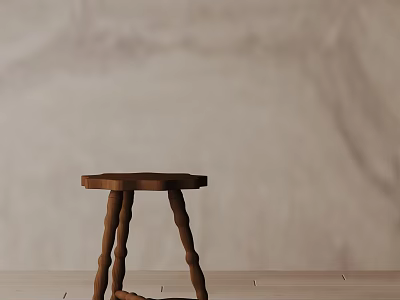 Natural Wooden Side Table With Twisted Legs And Round Top Design 3d model