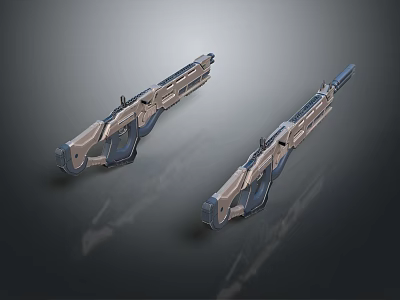 Two Futuristic Metallic Weapons With Sleek Silver Gray And Blue Design 3d model