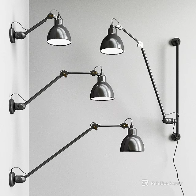 Modern Black Metal Wall Mounted Adjustable Arm Indoor Lighting Lamps 3d model 