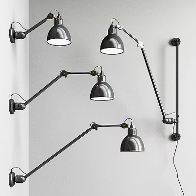 Modern Black Metal Wall Mounted Adjustable Arm Indoor Lighting Lamps 3d model