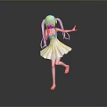 Game Movie Character Anime Style With Light Purple Twin Tails White Flowing Dress Raised Hand