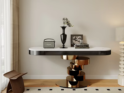 Modern Console Table Design With White Top Gold Spiral Base And Decorative Vase Books 3d model