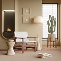 Modern Leisure Chair Single Chair Floor Lamp Side Cactus 3d model