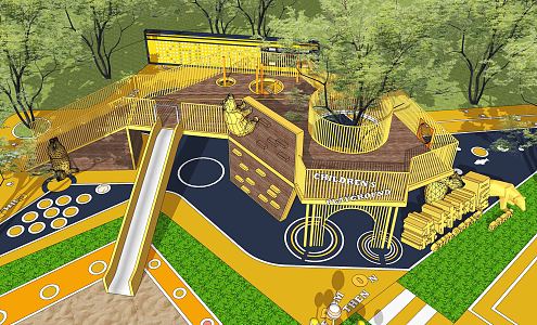 Modern amusement park demonstration area children's play area paradise landscape 3d model