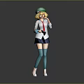 Anime School Girl Character With Green Cap Blonde Hair White Shirt Red Tie And Blue Skirt