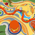 Children's Outdoor Playground With Colorful Play Structures Slides Climbing Areas And Trees