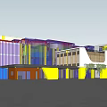 Modern School Building With Colorful Facade Design Palm Trees Lawn And Pedestrians