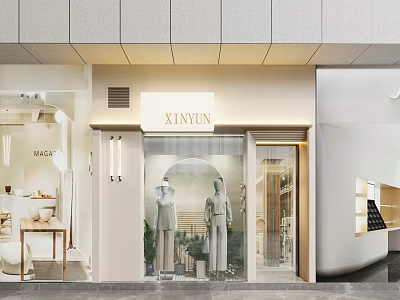 Xinyun Modern Milk Tea Shop Exterior With Glass Door Green Plants And Window 3d model