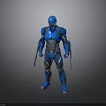 Futuristic Blue Mech Armor With Metallic Plates And Mechanical Arms