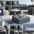 Modern Gray Sofa Coffee Table Set with Pillows Blankets Ottoman Side Tables and Table Lamps 3d model
