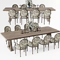 Elegant Dining Table Set With Wooden Table Patterned Chairs And Decorative Vases 3d model