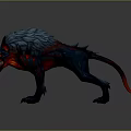 Fierce Mythical Wolf Like Creature With Spiked Mane Red Glowing Eyes And Fiery Gray Body
