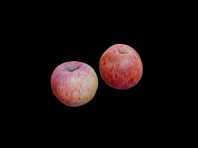 Two Fresh Ripe Red Pink Apples with Yellow Spots on Black Background 3d model