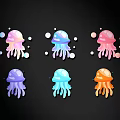 Colorful Jellyfish Wall Decor with Various Colored Bubbles on Black Background 3d model