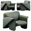 Modern Green Leather Accent Chair With Unique Armrest And Minimalist Design Style