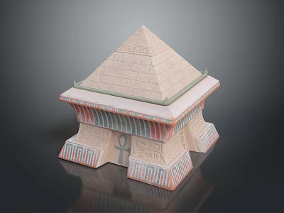 Ancient Egyptian Pyramid Scenic View With Colorful Decorations Hieroglyphics And Red Blue Base Stripes 3d model